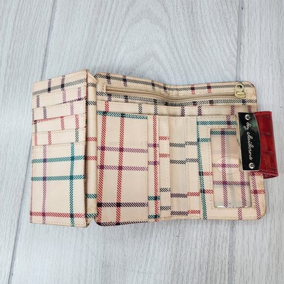 Liz Claiborne Red Trifold Wallet 6x3 Polyvinyl Clutch Billfold Read Flaws Vtg ? - Picture 9 of 12